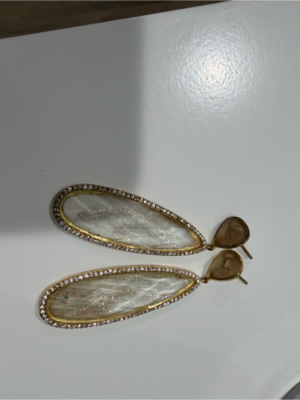 Gold-Tone Crystal Teardrop Dangle Earrings - White/Gold